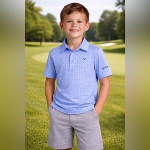 Callaway Boys Golf Polo Blue Dog Print Performance Shirt Size M